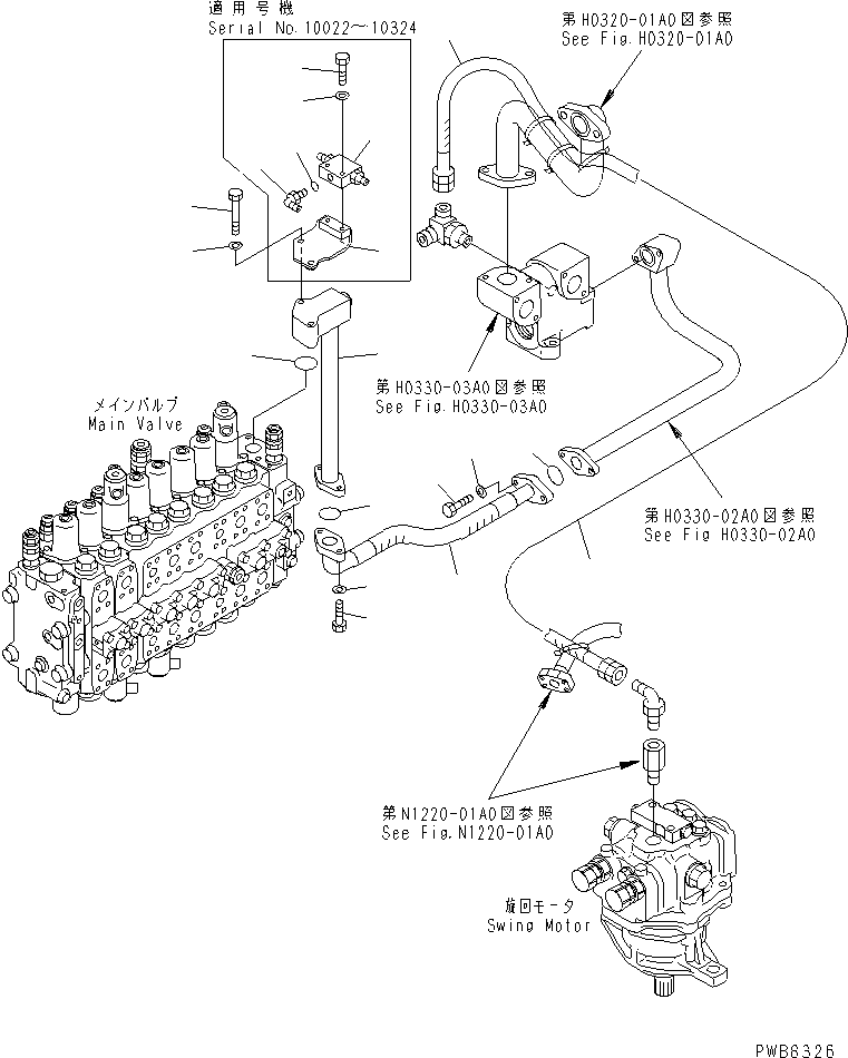 Komatsu parts book diagram for PC228UU-1-MO S/N 10001-UP: RETURN LINE (HOSE) (1 ACTUATOR)(#10022-)