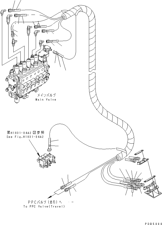 Komatsu parts book diagram for PC228UU-1-MO S/N 10001-UP: PPC MAIN LINE (VALVE PPC) (VALVE UPPER LINE) (1 ACTUATOR) (FOR MONO BOOM)(#10022-10324)