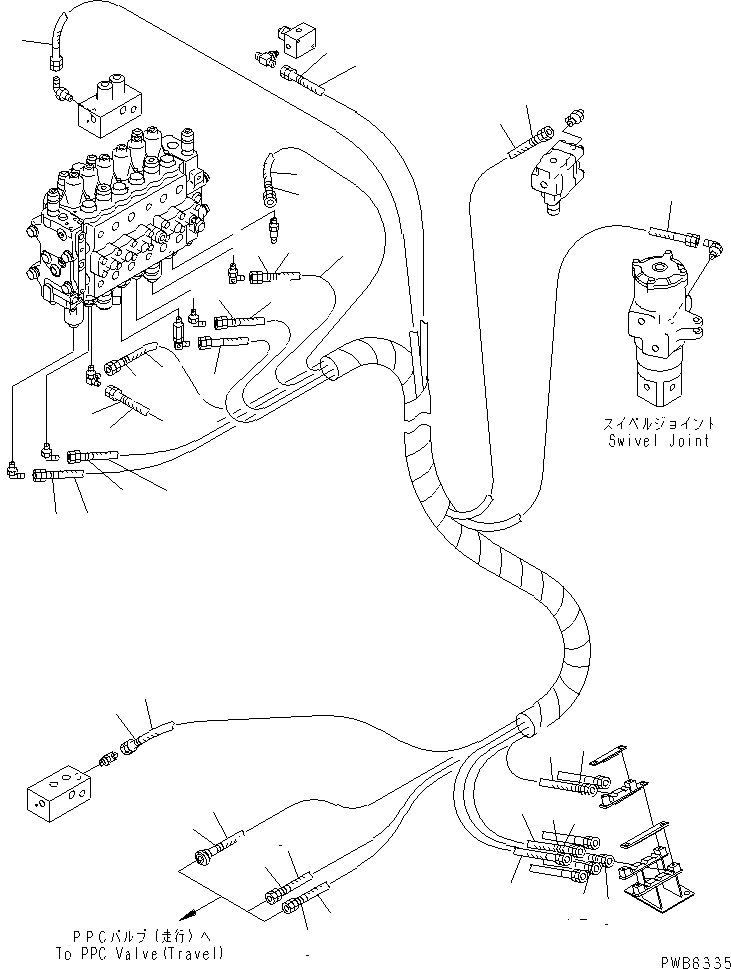 Komatsu parts book diagram for PC228UU-1-MO S/N 10001-UP: PPC MAIN LINE (VALVE PPC) (VALVE LOWER LINE) (FOR MON0 BOOM)(#10325-10573)