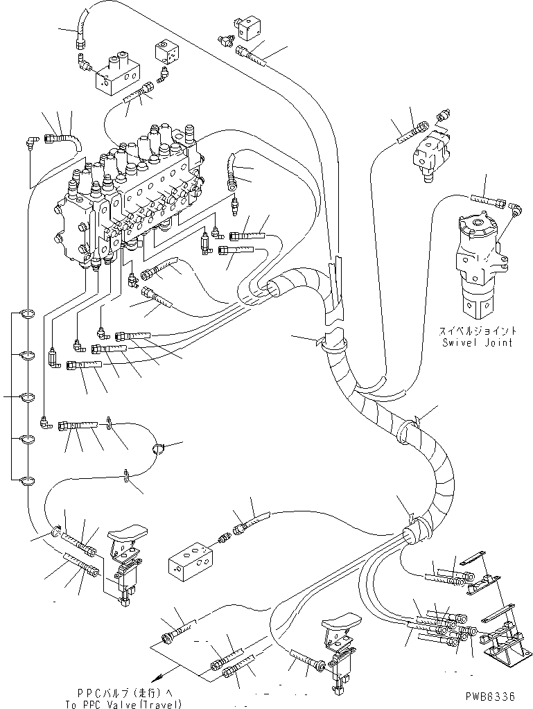 Komatsu parts book diagram for PC228UU-1-MO S/N 10001-UP: PPC MAIN LINE (VALVE PPC) (VALVE LOWER LINE) (2 ACTUATOR) (FOR MONO BOOM)(#10325-10573)