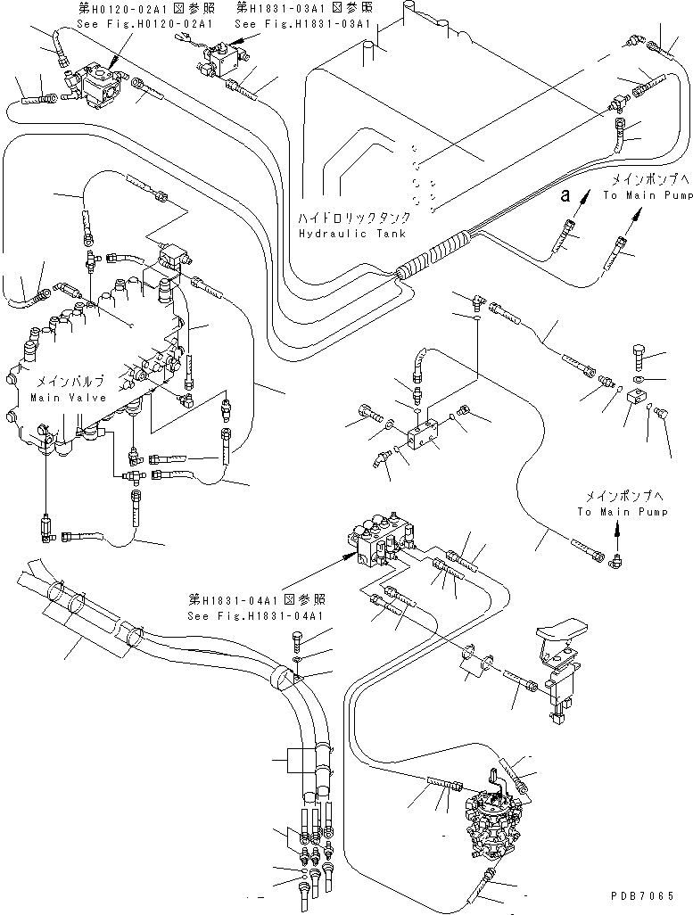 Komatsu parts book diagram for PC228UU-1-MO S/N 10001-UP: PPC MAIN LINE (HOSE) (FOR OFFSET BOOM) (4WAY)(#10022-10573)