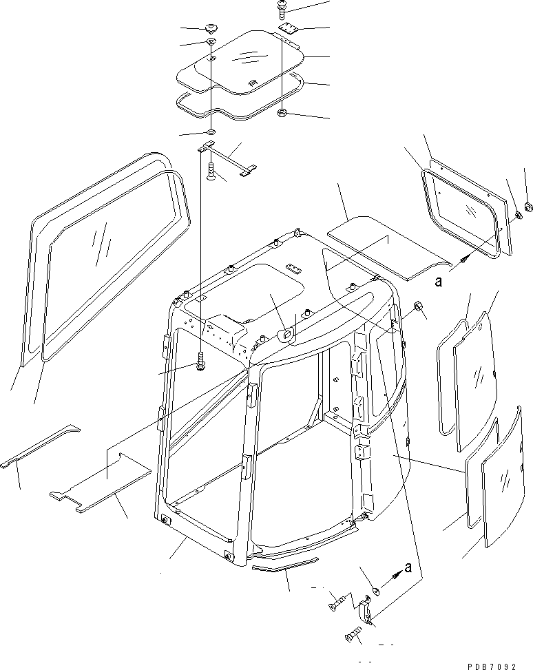 Komatsu parts book diagram for PC228UU-1-MO S/N 10001-UP: OPERATOR'S CAB (CAB) (WITH HEAD GUARD)(#10022-10573)