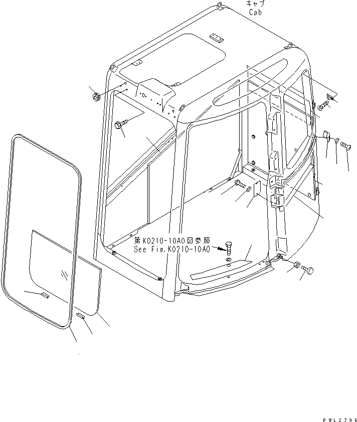 Komatsu parts book diagram for PC228UU-1-MO S/N 10001-UP: OPERATOR'S CAB (FRONT LOWER GLASS AND LINING)(#10022-10573)
