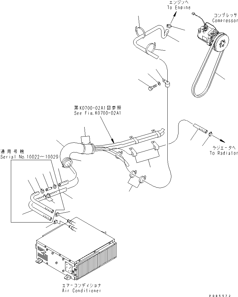 Komatsu parts book diagram for PC228UU-1-MO S/N 10001-UP: AIR CONDITIONER (HEATER HOSE)(#10022-10573)