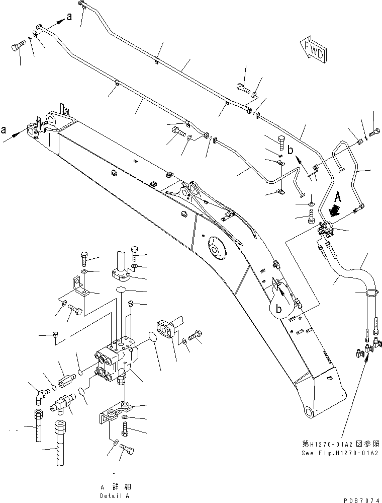 Komatsu parts book diagram for PC228UU-1-MO S/N 10001-UP: MONO-BOOM (ADDITIONAL PIPING) (FOR SLIDE ARM CYLINDER) (1/2)(#10136-10573)
