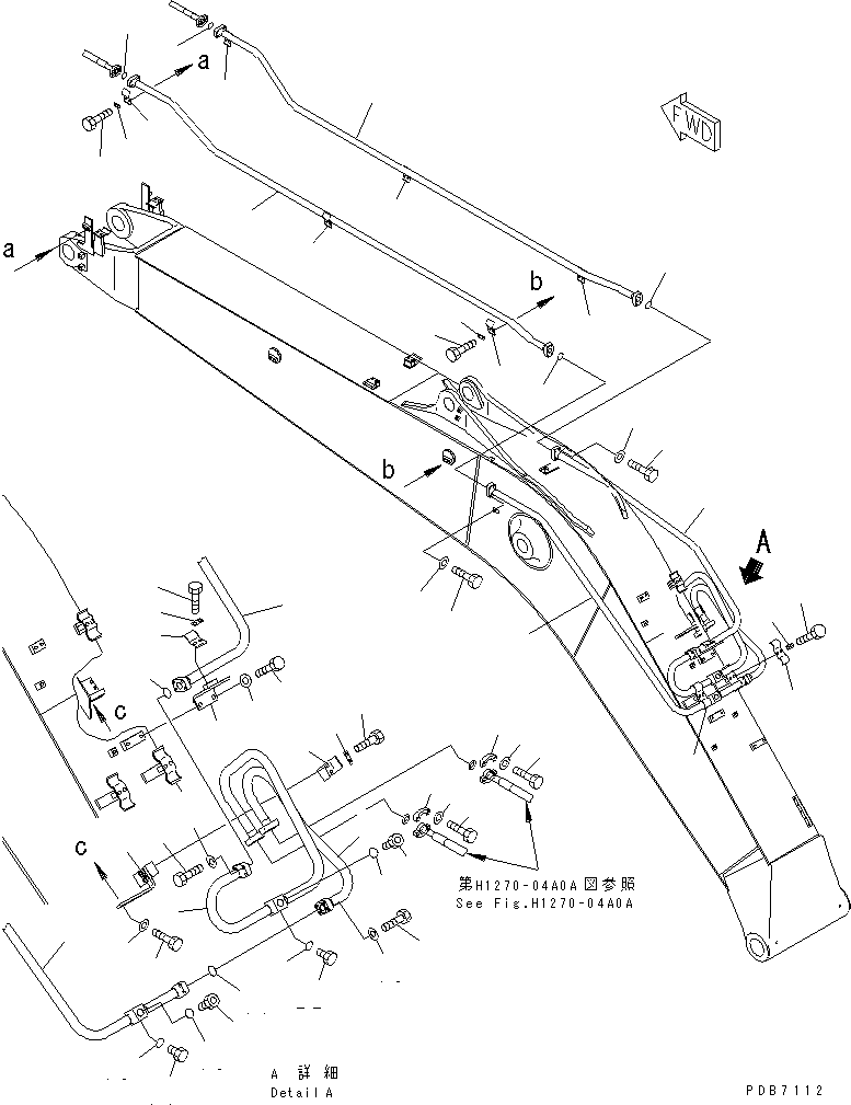 Komatsu parts book diagram for PC228UU-1-MO S/N 10001-UP: MONO-BOOM (5.7M) (ATTACHMENT LINE)(#10022-10573)