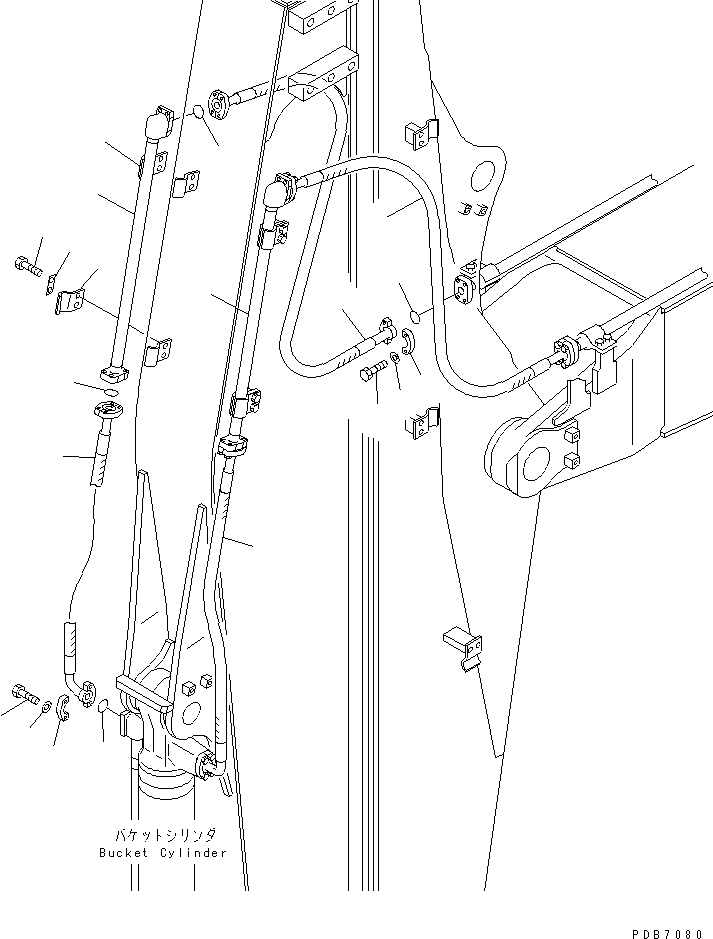 Komatsu parts book diagram for PC228UU-1-MO S/N 10001-UP: SLIDE ARM (BUCKET CYLINDER PIPING)(#10136-10573)