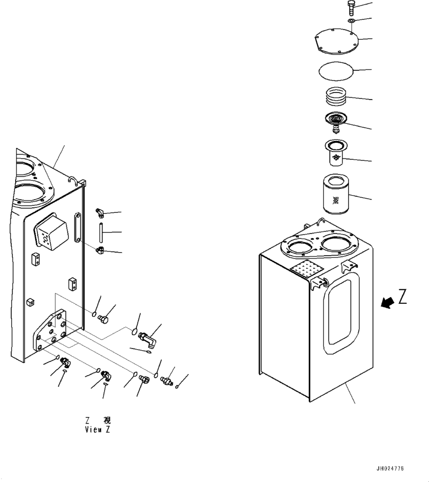 Komatsu parts book diagram for PC230F-11 SN A20700-UP: H0110-001001 HYDRAULIC TANK