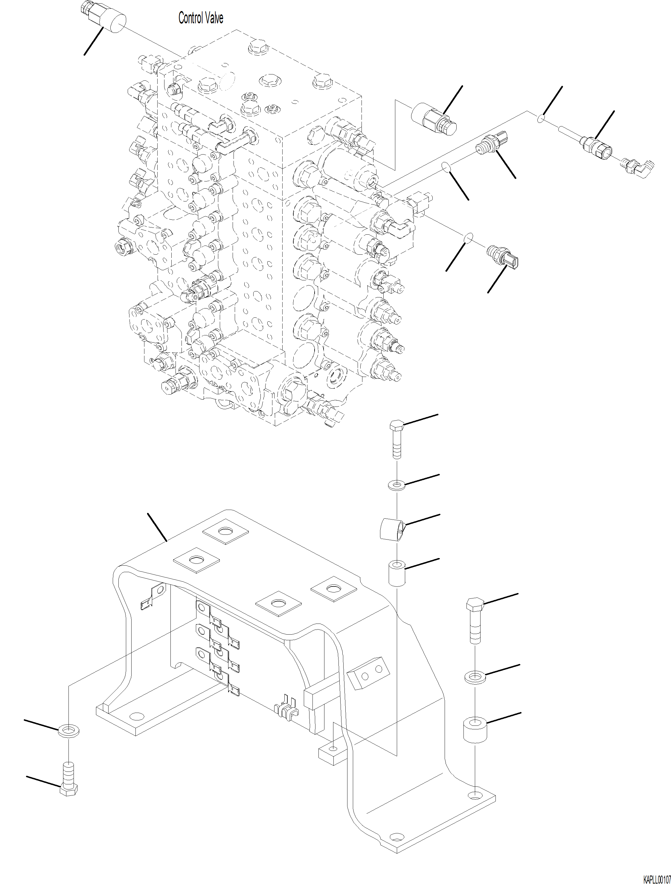 Komatsu parts book diagram for PC230F-11 SN A20700-UP: H0120-001025 MAIN CONTROL VALVE PRESSURE SENSOR, MOUNTING AND SPOOL LIMITER