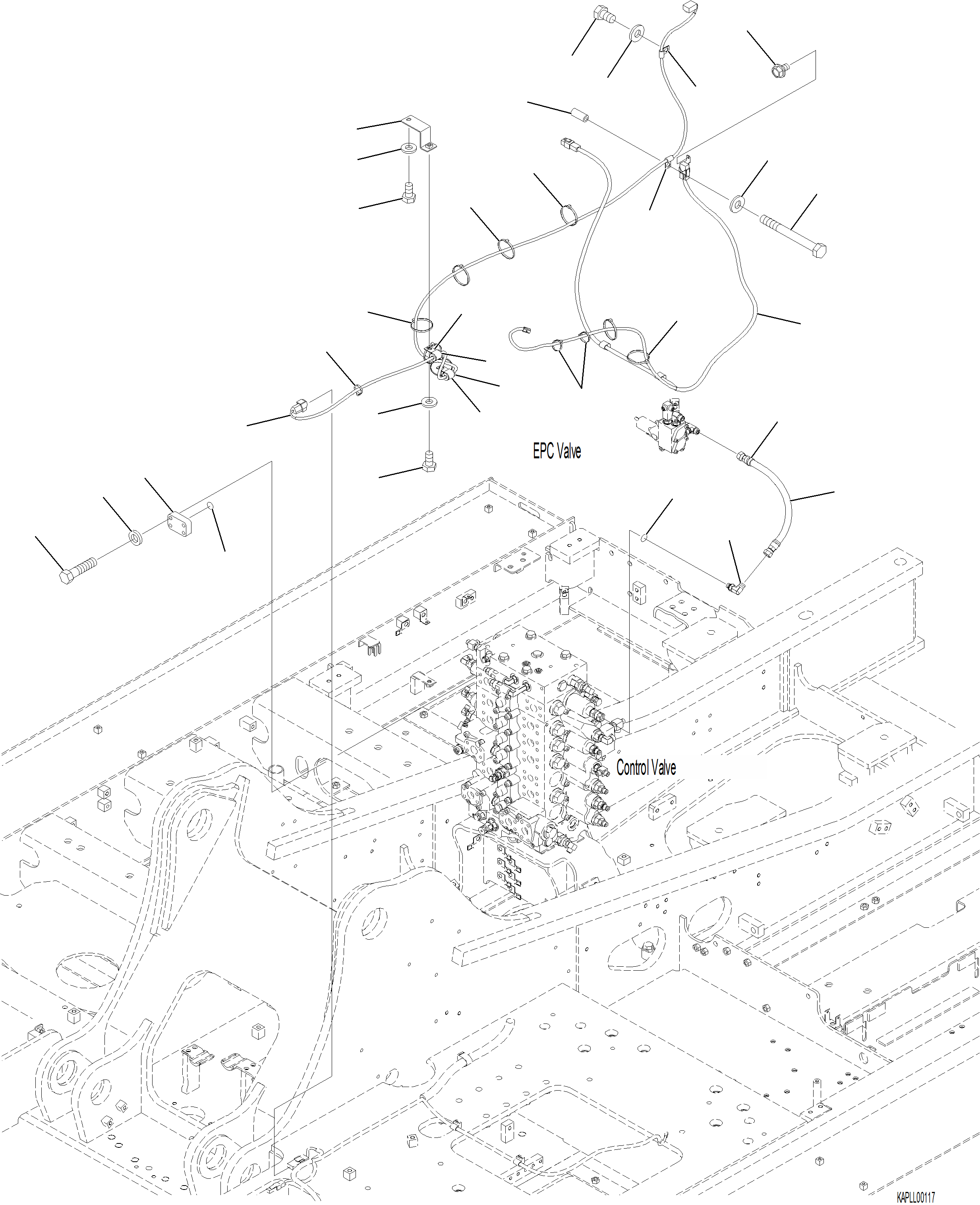 Komatsu parts book diagram for PC230F-11 SN A20700-UP: H1270-001006 ATTACHMENT PIPING M/V PLUG, M/V TO DRAIN AND HARNESS