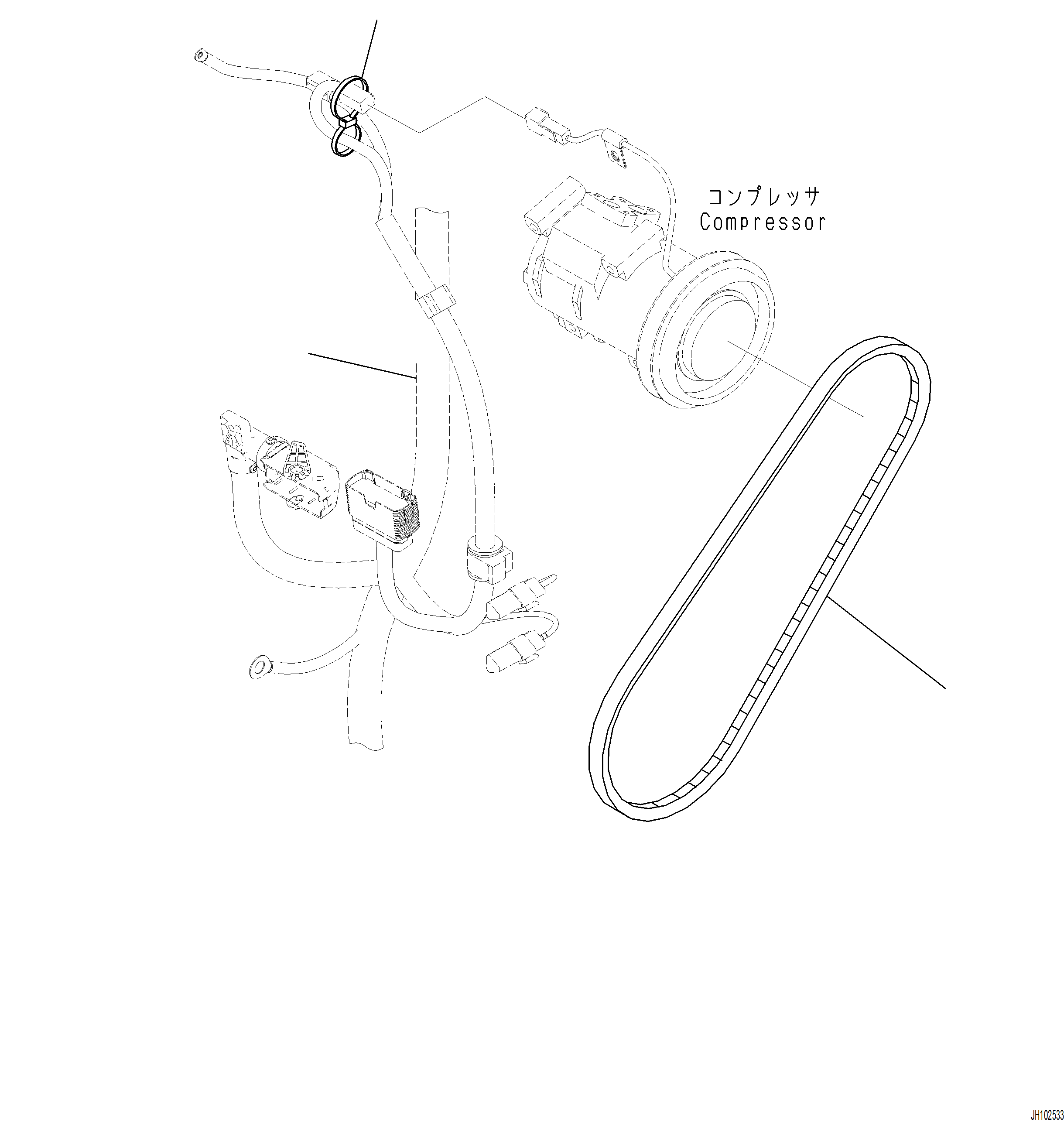Komatsu parts book diagram for PC230F-11 SN A20700-UP: K0700-001005 AIR CONDITIONER V-BELT
