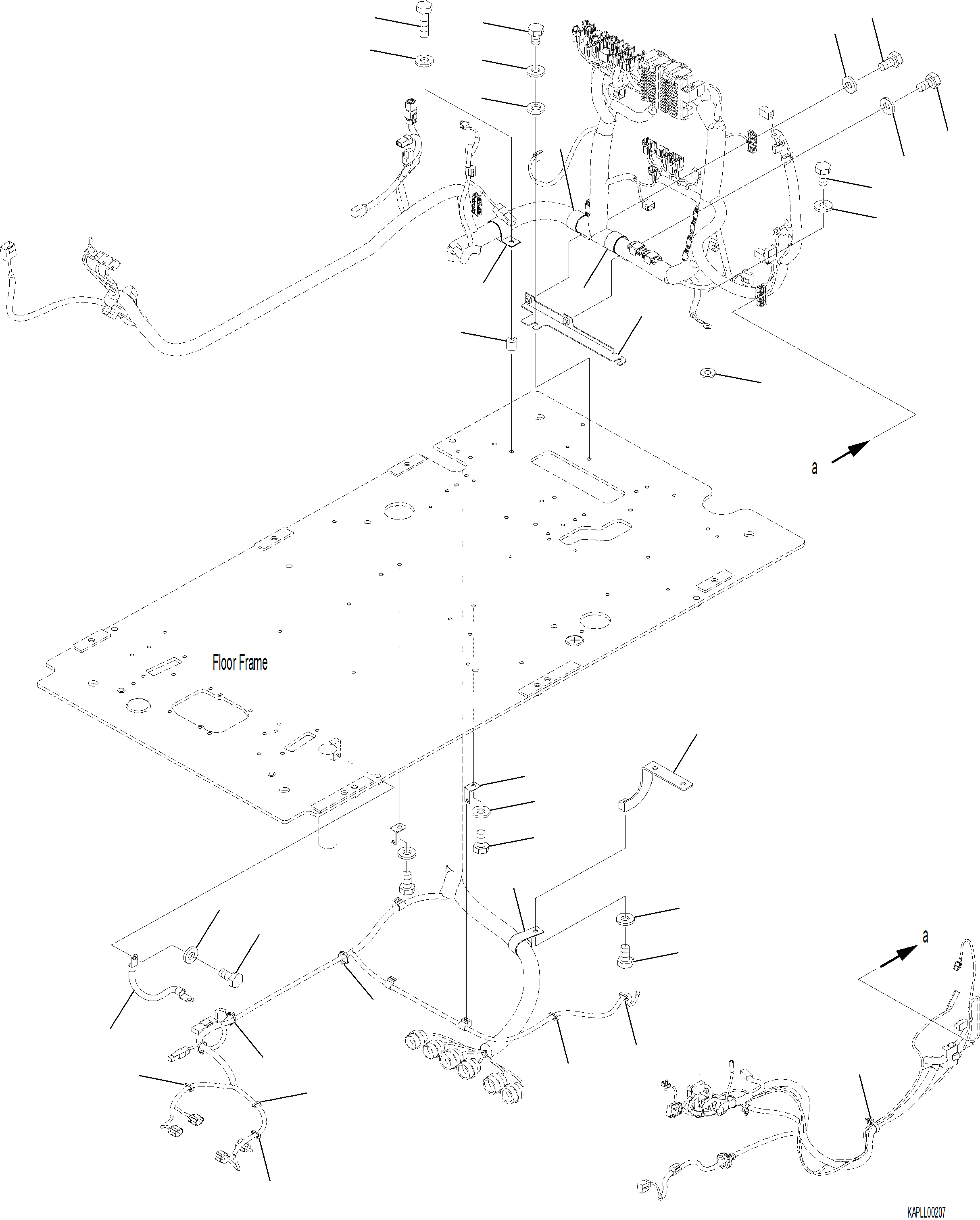 Komatsu parts book diagram for PC230F-11 SN A20700-UP: K1110-001053 CAB FLOOR WIRING HARNESS CLAMP AND GROUND