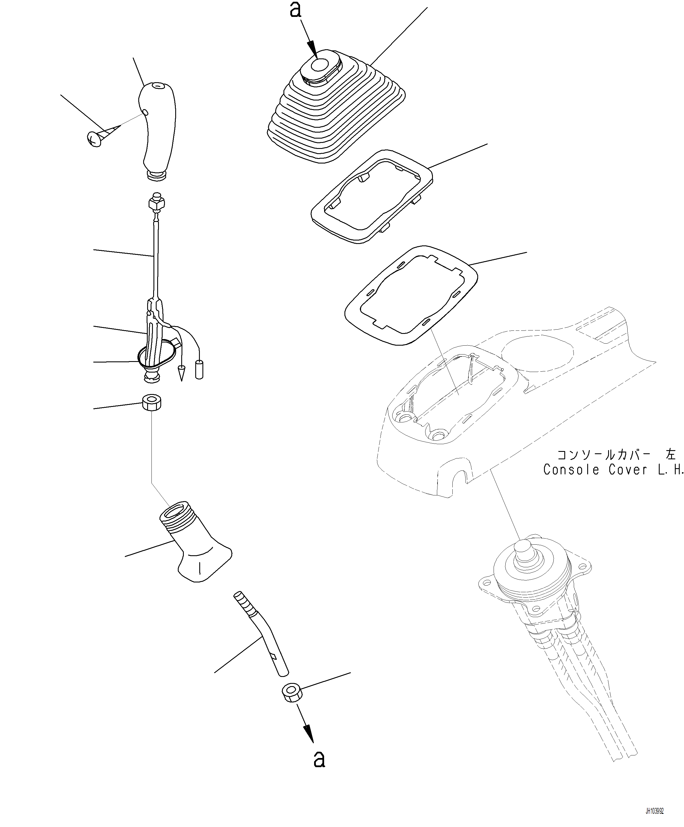 Komatsu parts book diagram for PC230F-11 SN A20700-UP: K1110-001055 CAB FLOOR WORK EQUIPMENT CONTROL LEVER, L.H.