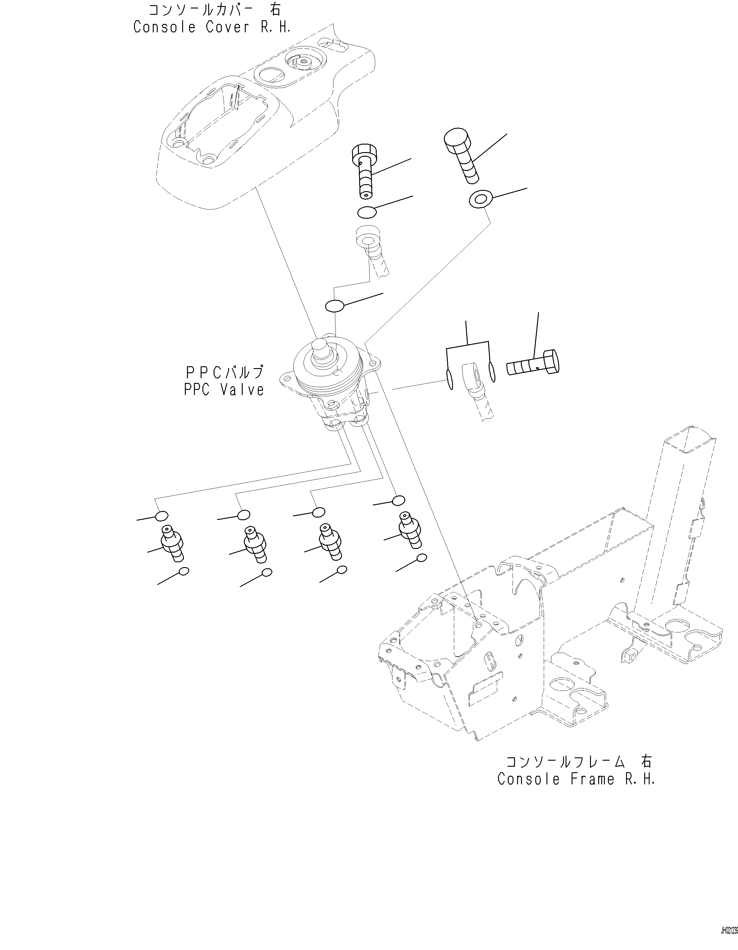Komatsu parts book diagram for PC230F-11 SN A20700-UP: K1110-001063 CAB FLOOR PPC VALVE MOUNTING FOR WORK EQUIPMENT, R.H.