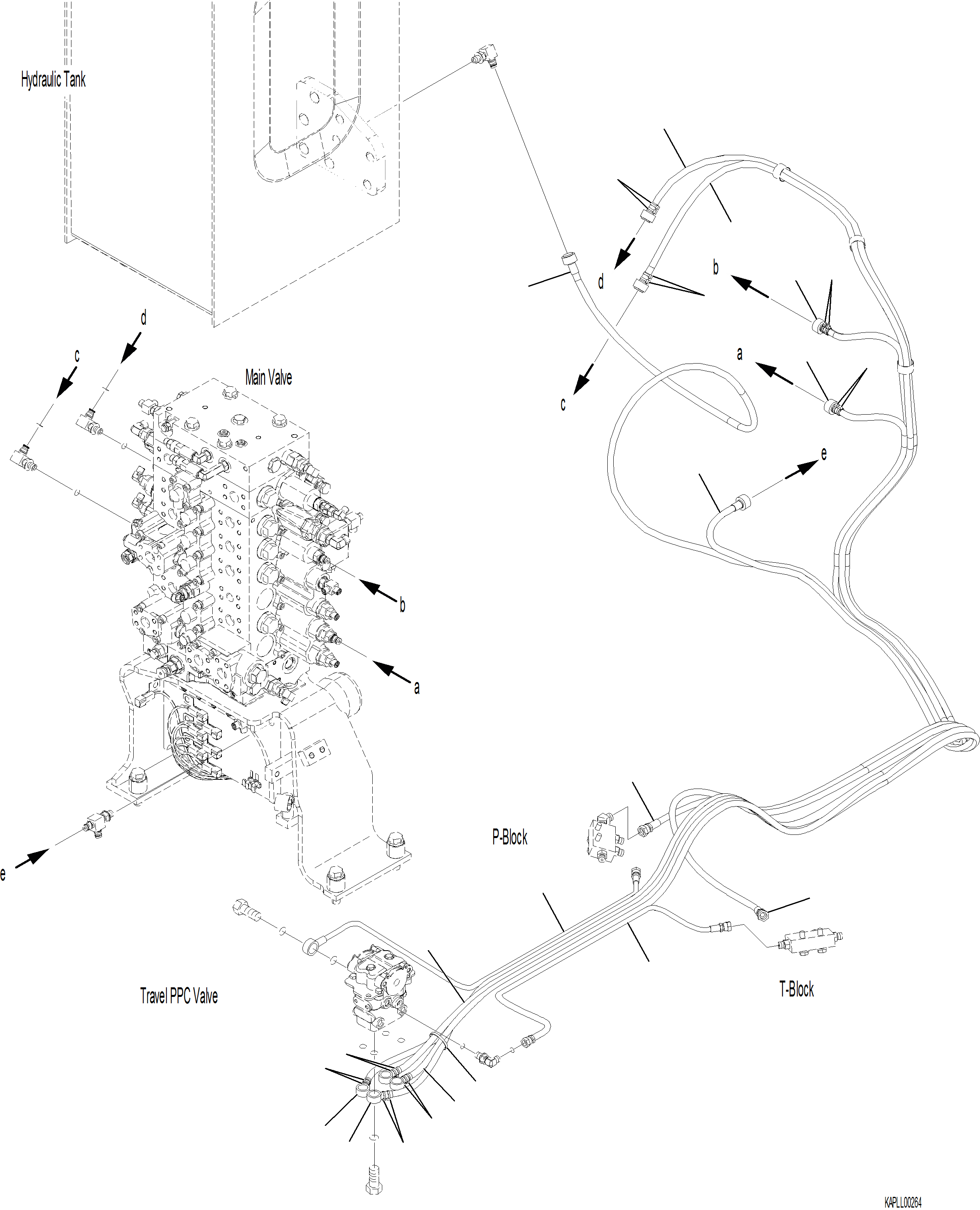 Komatsu parts book diagram for PC230F-11 SN A20700-UP: K1110-001072 CAB FLOOR PPC VALVE PIPING FOR TRAVEL