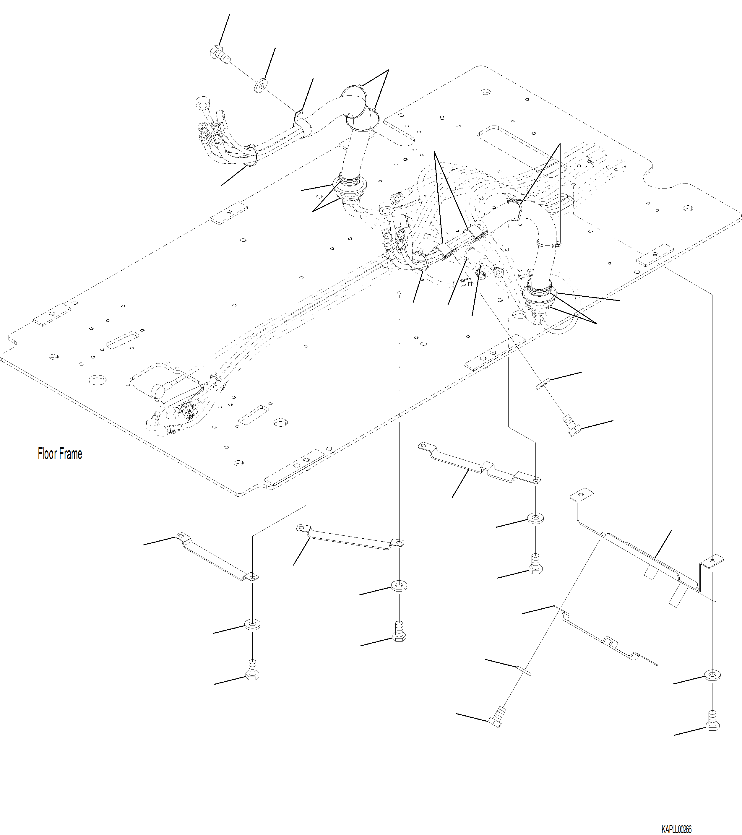Komatsu parts book diagram for PC230F-11 SN A20700-UP: K1110-001074 CAB FLOOR PPC PIPING MOUNTING