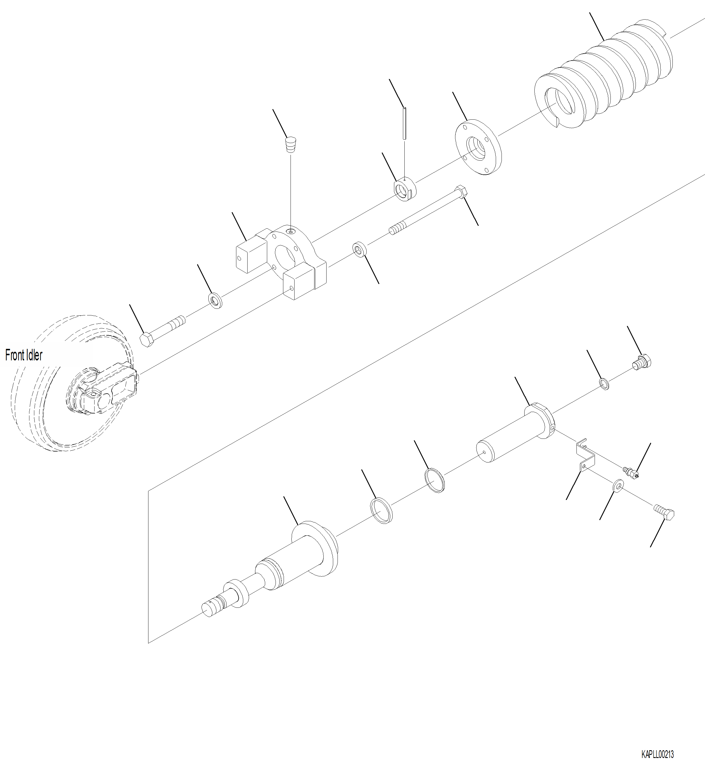 Komatsu parts book diagram for PC230F-11 SN A20700-UP: R0110-001002 FRONT IDLER AND IDLER CUSHION (2/2)