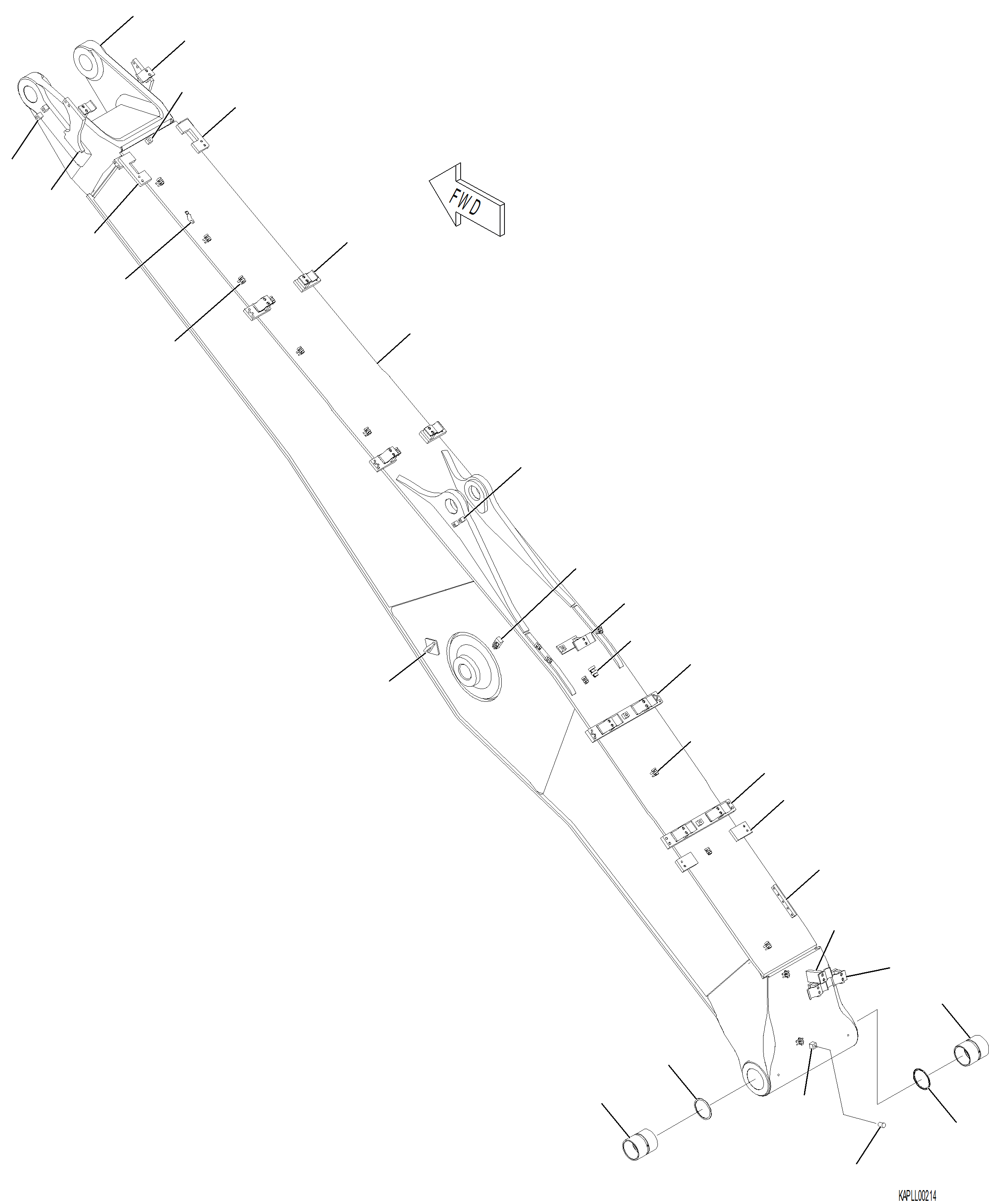 Komatsu parts book diagram for PC230F-11 SN A20700-UP: T1110-001001 BOOM, 6155 MM BOOM AND BUSHING