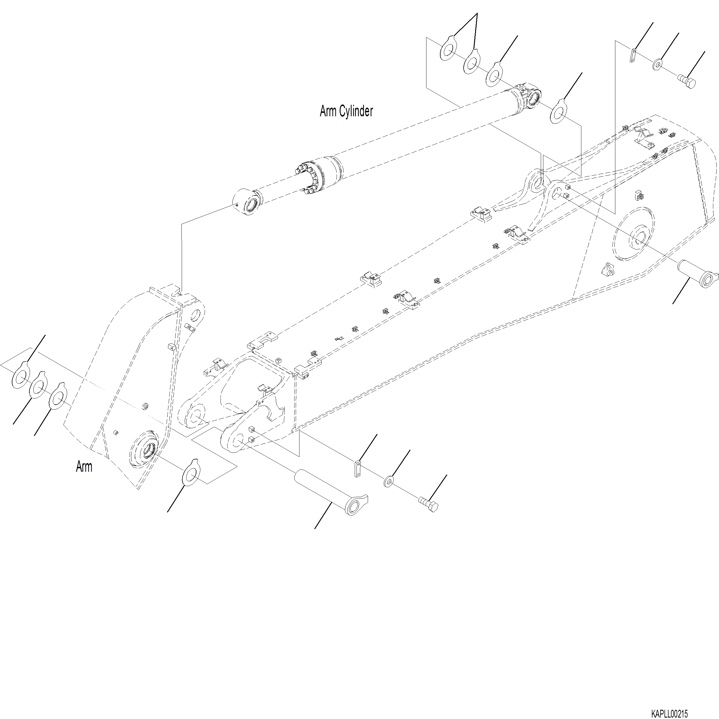 Komatsu parts book diagram for PC230F-11 SN A20700-UP: T1110-001002 BOOM, 6155 MM BOTTOM PIN AND TOP PIN