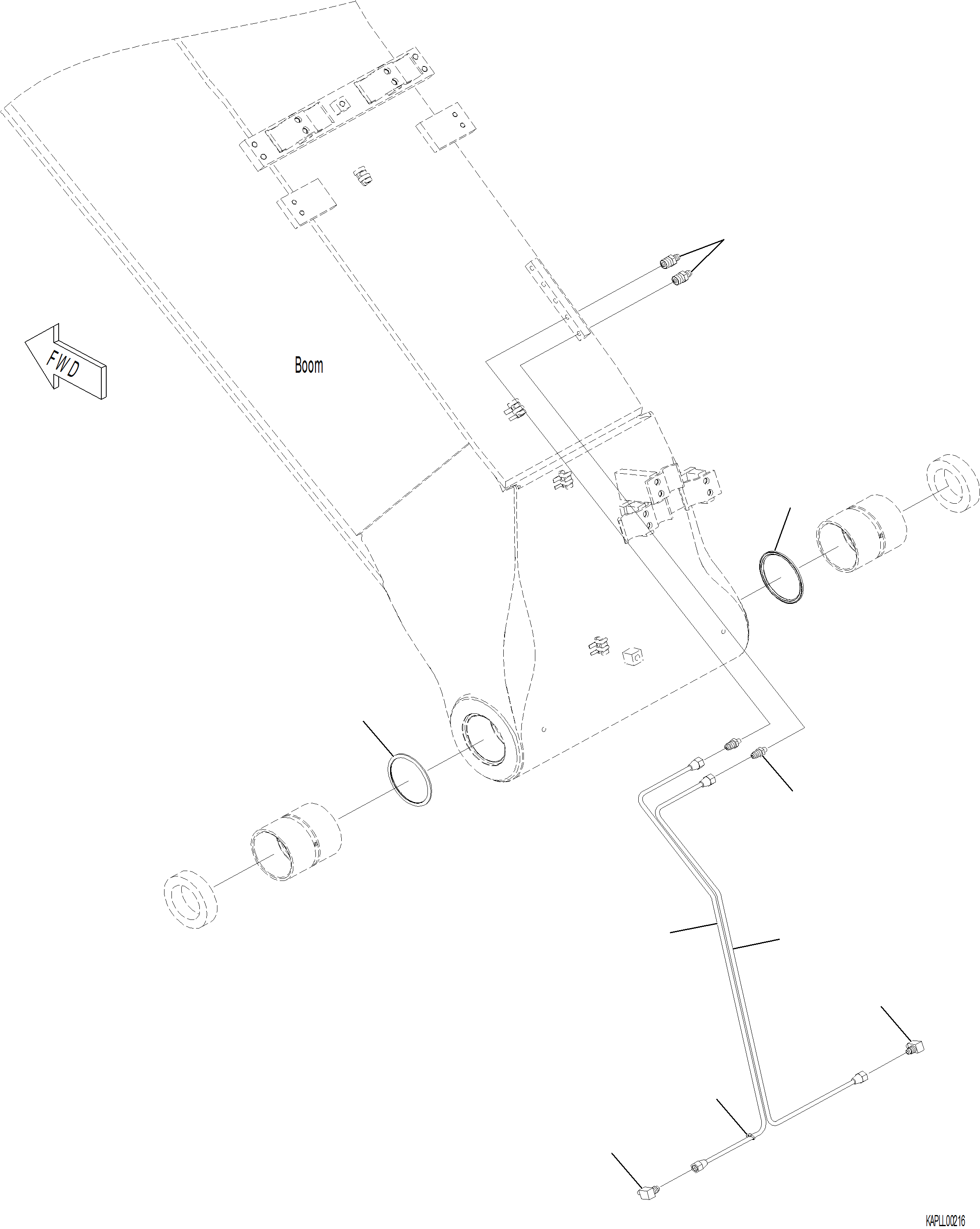 Komatsu parts book diagram for PC230F-11 SN A20700-UP: T1110-001003 BOOM, 6155 MM LUBRICATION PIPING (1/2)