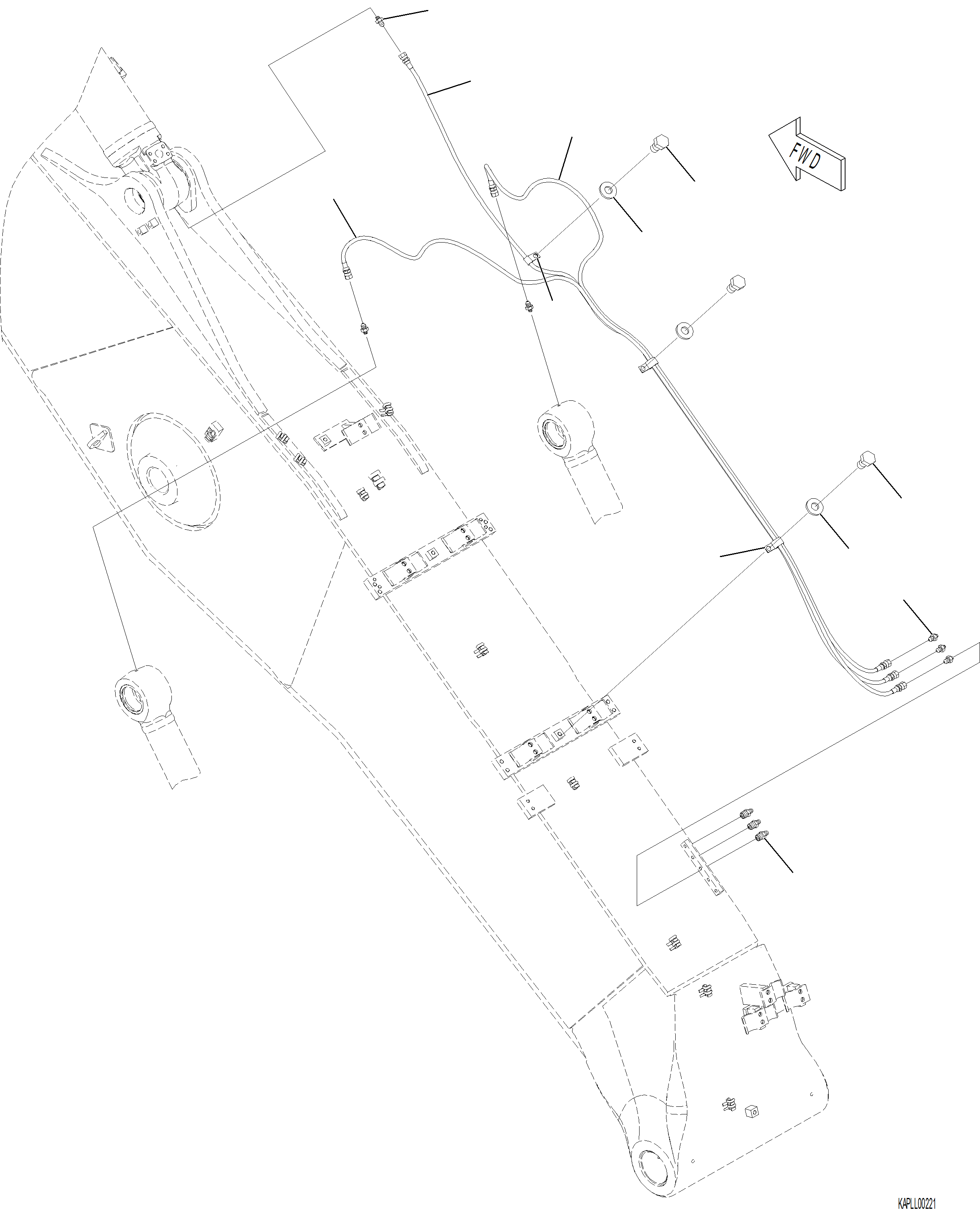 Komatsu parts book diagram for PC230F-11 SN A20700-UP: T1110-001008 BOOM, 6155 MM LUBRICATION PIPING (2/2)