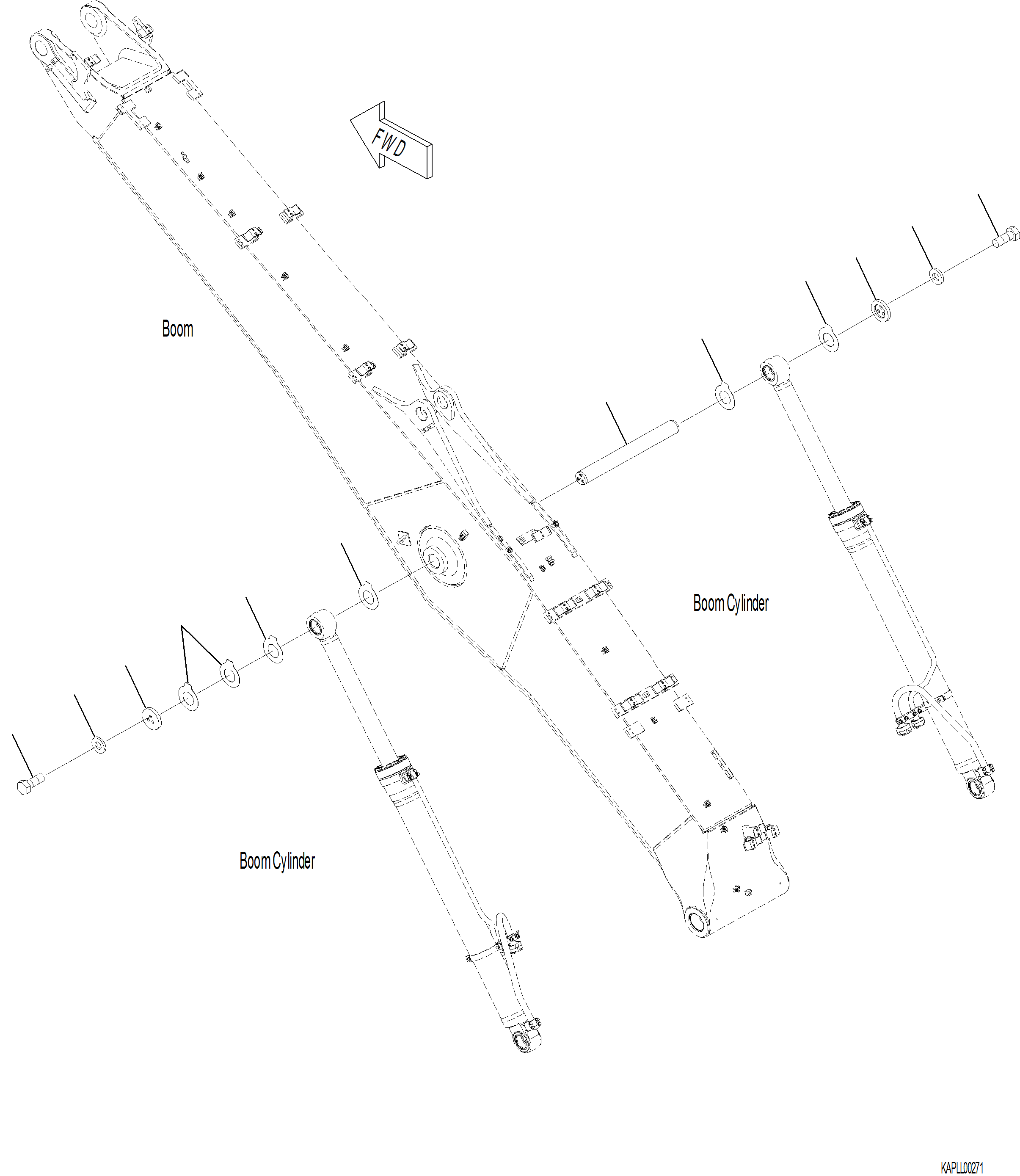 Komatsu parts book diagram for PC230F-11 SN A20700-UP: T1125-001001 BOOM CYLINDER HEAD PIN