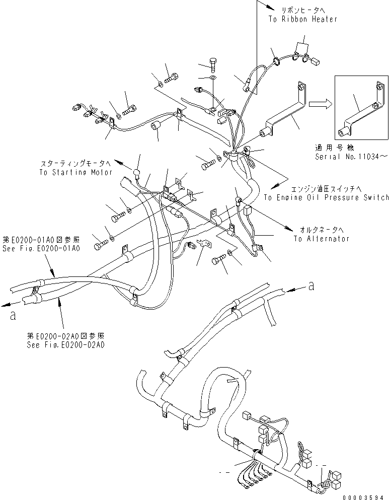 Komatsu parts book diagram for PC230LC-7-BA S/N 11001-UP: WIRING (MAIN HARNESS) (CLIP) (2/2)(#11001-15000)