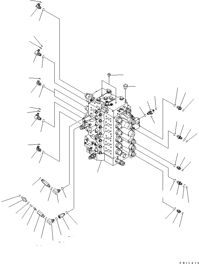 Komatsu parts book diagram for PC230LC-7-BA S/N 11001-UP: MAIN VALVE (CONNECTING PARTS) (1/2)