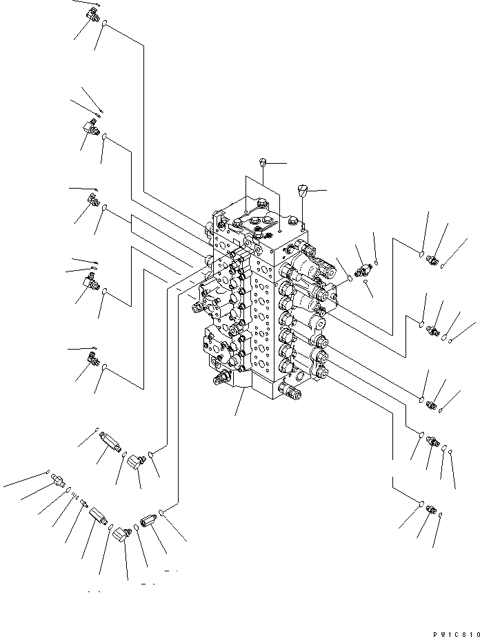 Komatsu parts book diagram for PC230LC-7-BA S/N 11001-UP: MAIN VALVE (CONNECTING PARTS) (1 ACTUATOR) (1/2)