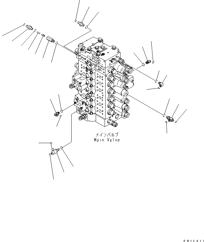 Komatsu parts book diagram for PC230LC-7-BA S/N 11001-UP: MAIN VALVE (CONNECTING PARTS) (1 ACTUATOR) (2/2)