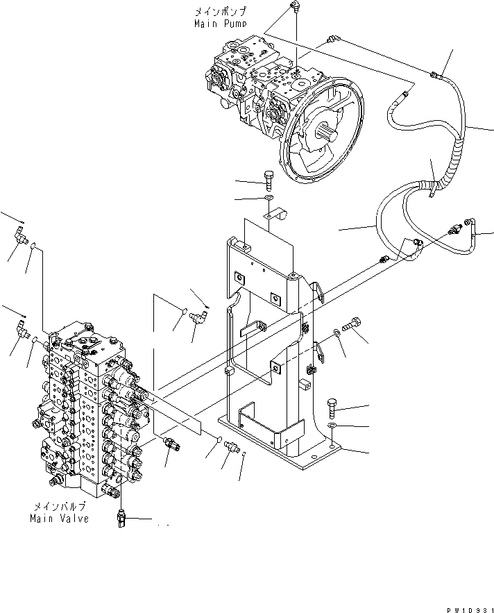 Komatsu parts book diagram for PC230LC-7-BA S/N 11001-UP: MAIN VALVE (VALVE BRACKET) (2 ACTUATOR)
