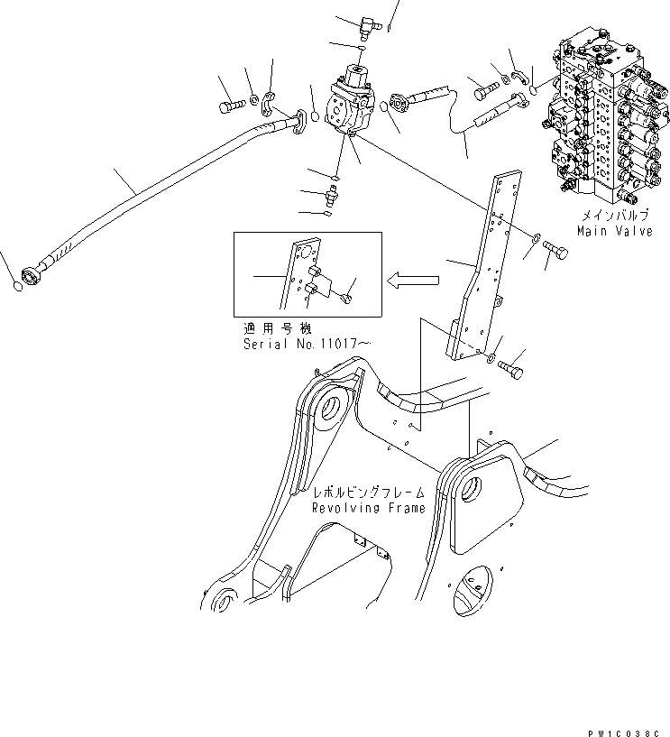 Komatsu parts book diagram for PC230LC-7-BA S/N 11001-UP: ATTACHMENT LINES (MAIN R.H.) (1 ACTUATOR)