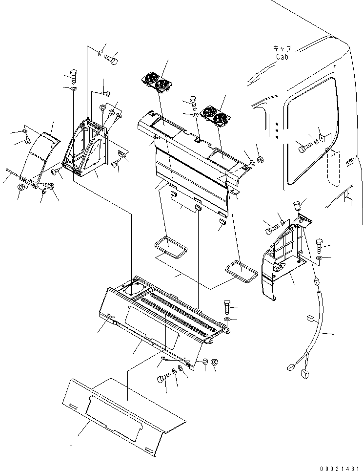 Komatsu parts book diagram for PC230LC-7-BA S/N 11001-UP: SEAT REAR COVER (WITH AIR CONDITIONER) (12V POWER SOURCE) (1/2)(#15001-)