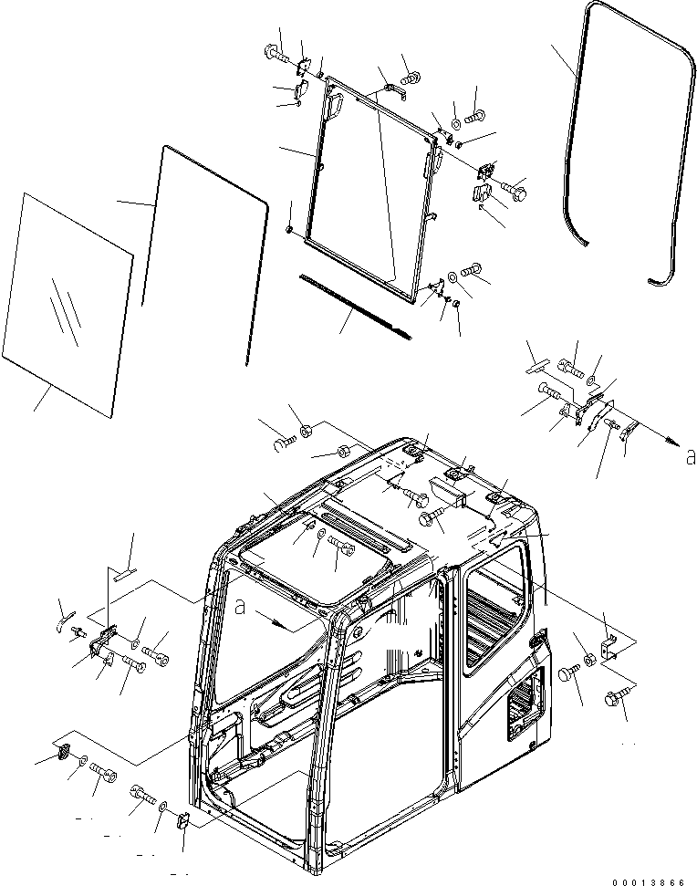 Komatsu parts book diagram for PC230LC-7-BA S/N 11001-UP: OPERATOR'S CAB (FRONT WINDOW)(#11034-15000)