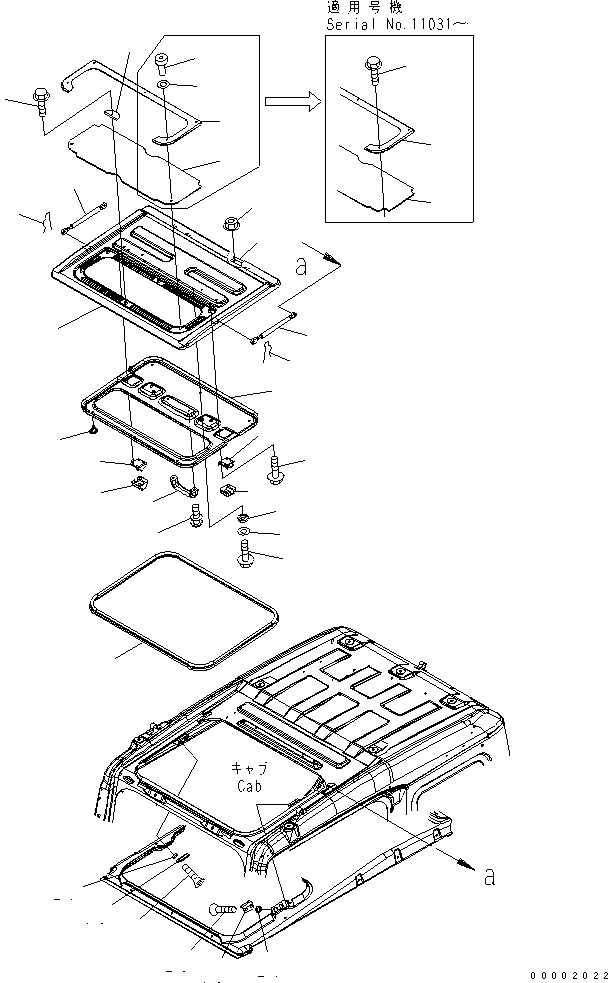Komatsu parts book diagram for PC230LC-7-BA S/N 11001-UP: OPERATOR'S CAB (ROOF WINDOW)(#11001-15000)