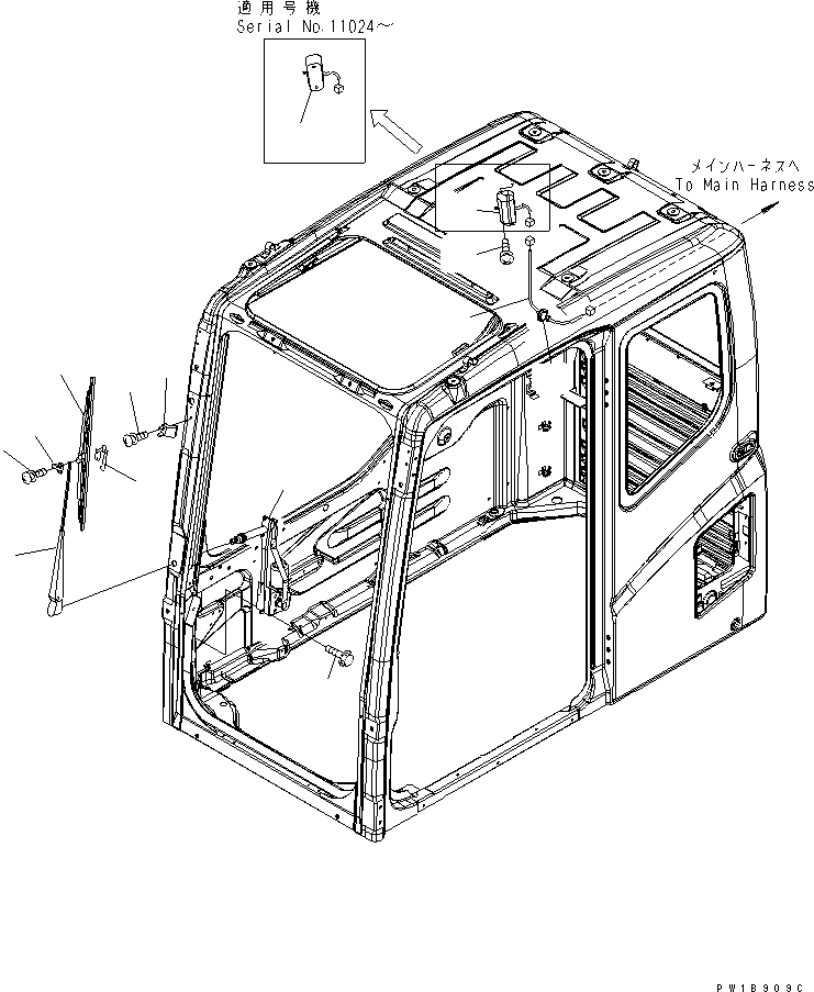 Komatsu parts book diagram for PC230LC-7-BA S/N 11001-UP: OPERATOR'S CAB (WIPER AND ROOM LAMP)(#11001-15000)