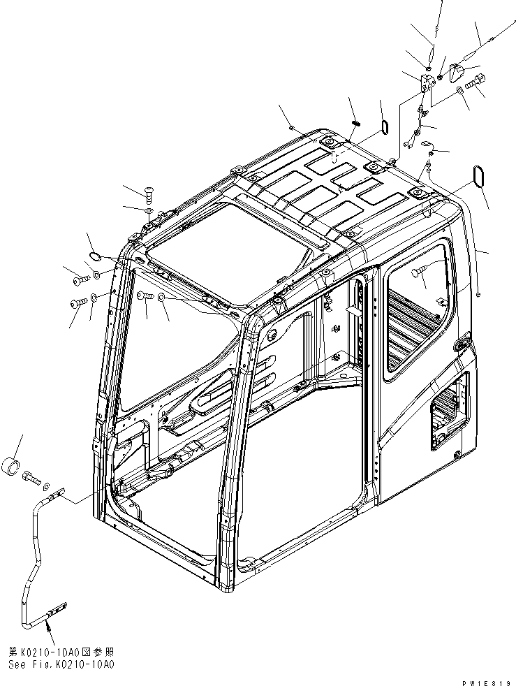 Komatsu parts book diagram for PC230LC-7-BA S/N 11001-UP: OPERATOR'S CAB (BOLT AND ANTENNA) (DEMOLITION SPEC.)(#11001-11033)
