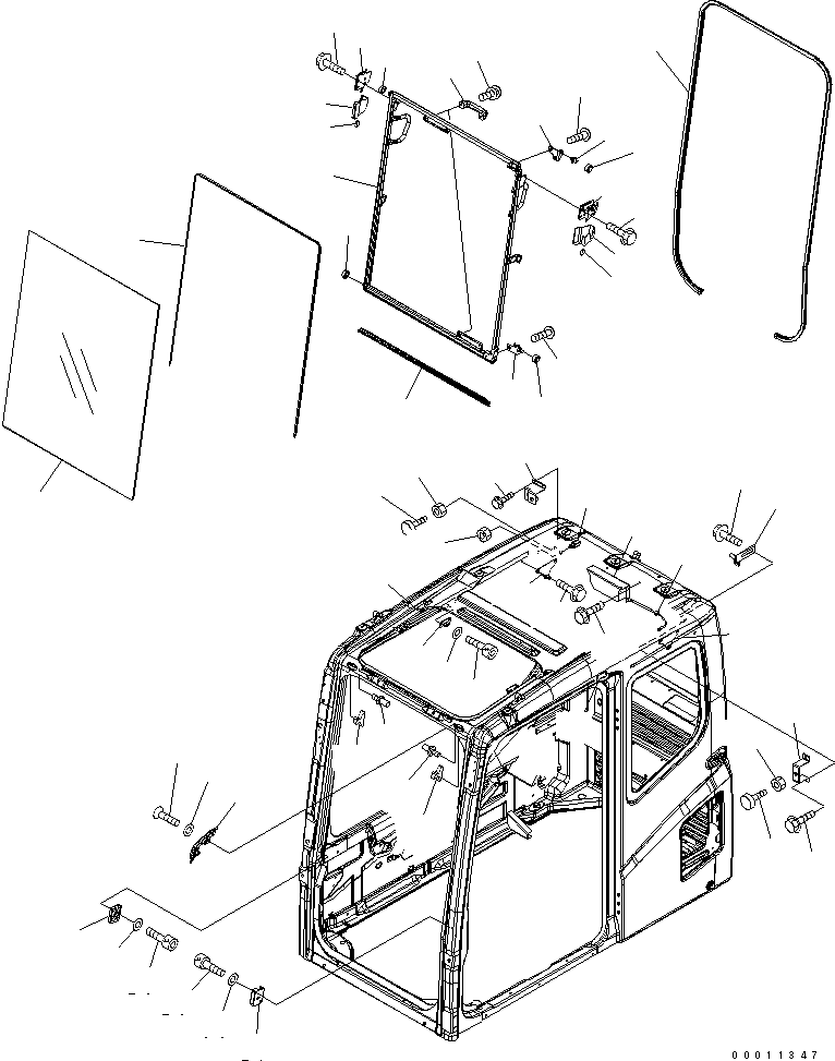 Komatsu parts book diagram for PC230LC-7-BA S/N 11001-UP: FLOOR FRAME (OPERATOR'S CAB) (FRONT WINDOW)(#15001-)