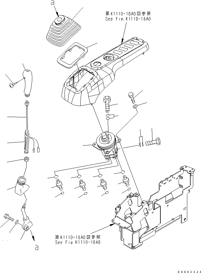 Komatsu parts book diagram for PC230LC-7-BA S/N 11001-UP: FLOOR FRAME (LEVER AND VALVE) (R.H.)(#11001-15000)