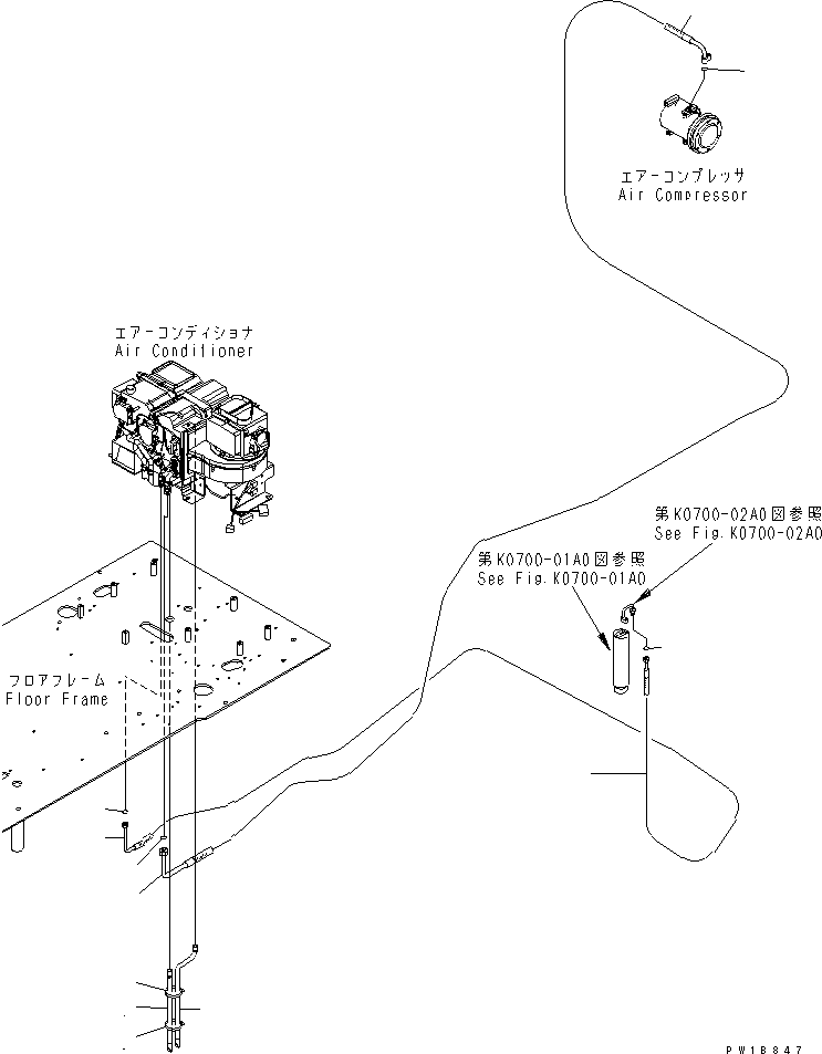 Komatsu parts book diagram for PC230LC-7-BA S/N 11001-UP: FLOOR FRAME (AIR CONDITIONER HOSE)(#11001-15000)