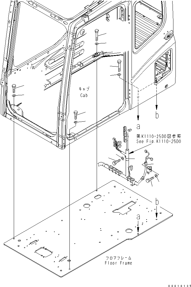 Komatsu parts book diagram for PC230LC-7-BA S/N 11001-UP: FLOOR FRAME (OPERATOR'S CAB) (CLAMP AND BOLT)(#15001-)