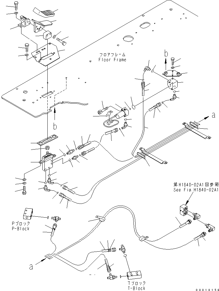 Komatsu parts book diagram for PC230LC-7-BA S/N 11001-UP: FLOOR FRAME (OPERATOR'S CAB) (ATTACHMENT CONTROL) (1 ACTUATOR)(#15001-)