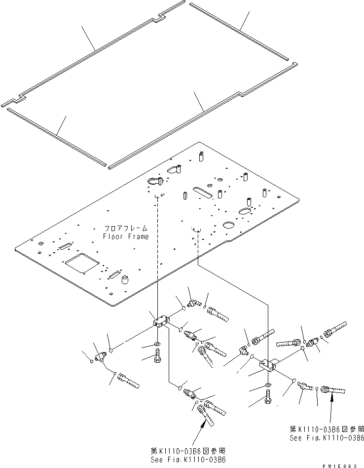 Komatsu parts book diagram for PC230LC-7-BA S/N 11001-UP: FLOOR FRAME (P ?T BLOCK AND SEAL) (2 ACTUATOR)