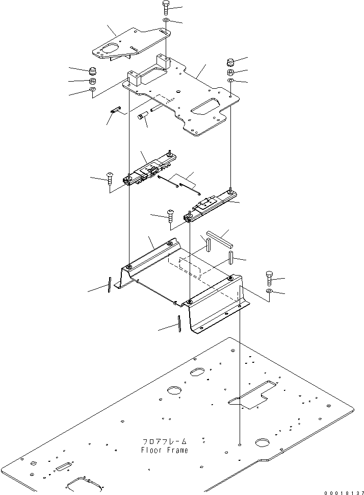 Komatsu parts book diagram for PC230LC-7-BA S/N 11001-UP: FLOOR FRAME (OPERATOR'S CAB) (BASE)(#15001-)