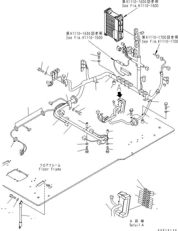 Komatsu parts book diagram for PC230LC-7-BA S/N 11001-UP: FLOOR FRAME (OPERATOR'S CAB) (HARNESS)(#15001-)