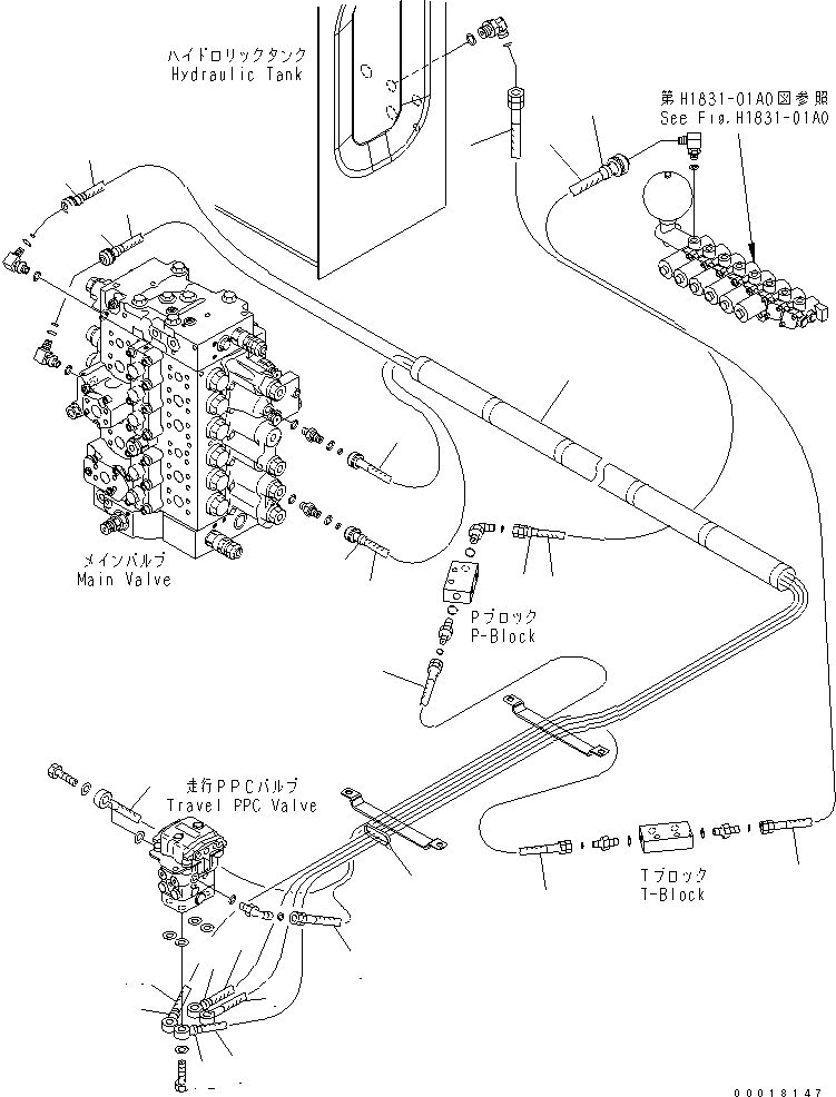 Komatsu parts book diagram for PC230LC-7-BA S/N 11001-UP: FLOOR FRAME (OPERATOR'S CAB) (PPC HOSE) (1/2)(#15001-)