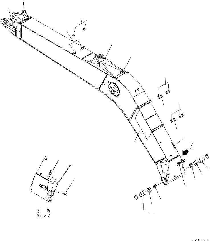 Komatsu parts book diagram for PC230LC-7-BA S/N 11001-UP: BOOM (HD) (FOR ADDITIONAL PIPING)