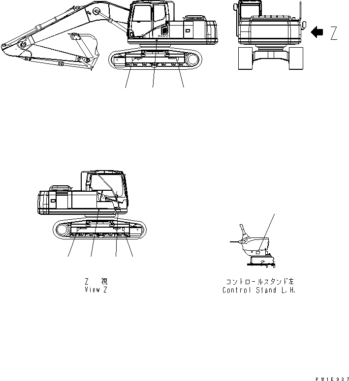 Komatsu parts book diagram for PC230LC-7-BA S/N 11001-UP: PLATE (LOAD RATING CHART) (JAPANESE)