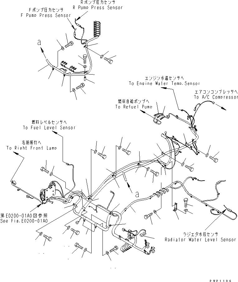Excavators Komatsu / PC240LC-7K S/N K40001-UP(pc240l2u) / WIRING (MAIN HARNESS) (HARNESS AND CLIP)(120040 : E0200-02A0)
