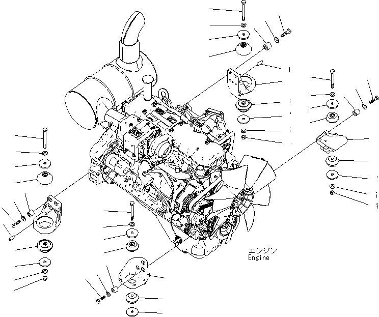 Komatsu parts book diagram for PC240NLC-8K S/N K50001-UP: ENGINE MOUNTS